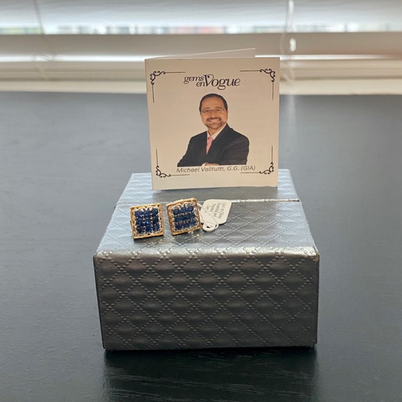 NWT Royal Blue Sapphire Square Cluster Earrings - Picture 7 of 16